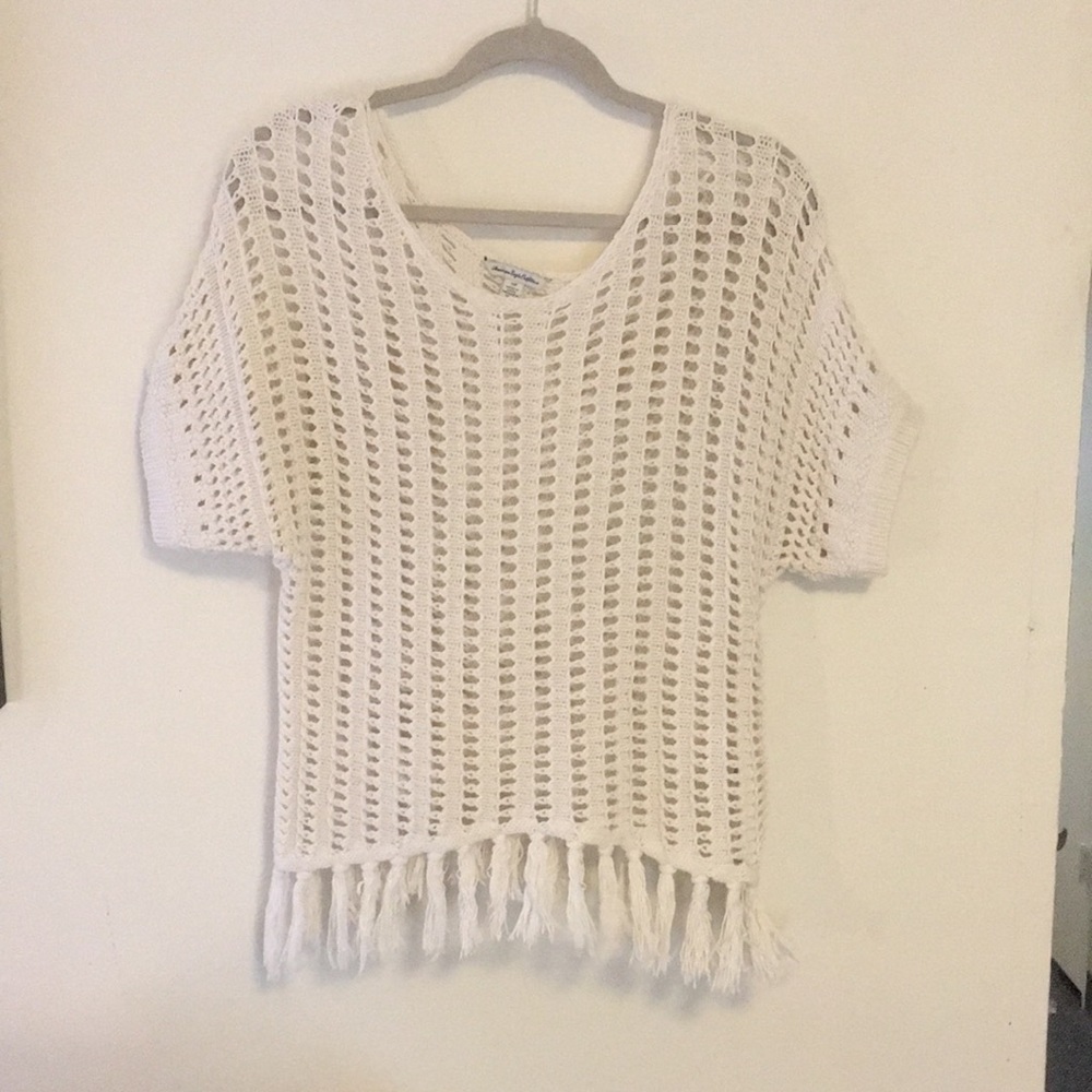 white/ivory fringe american eagle sweater